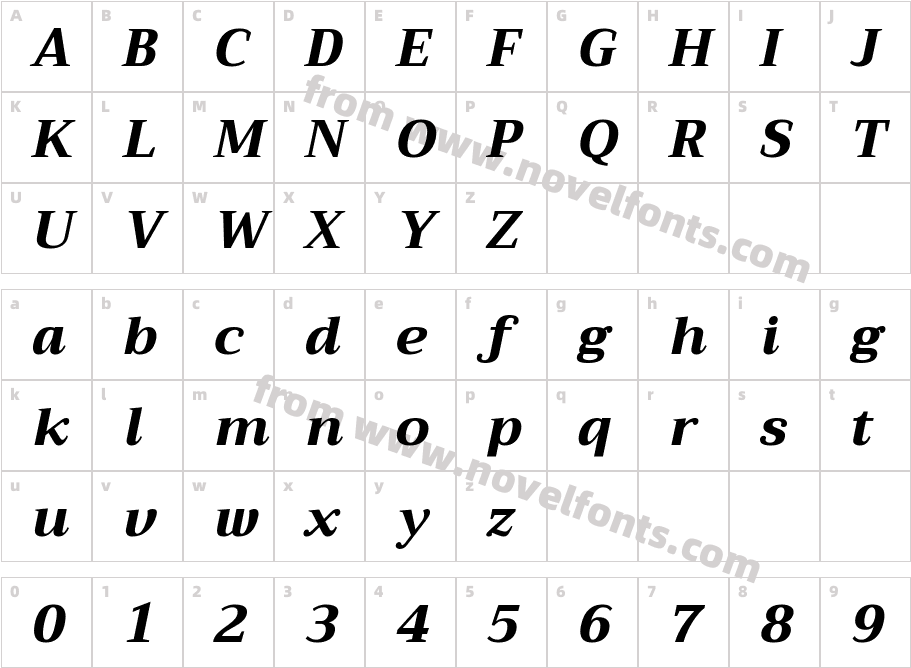 Trirong Extra Bold ItalicCharacter Map