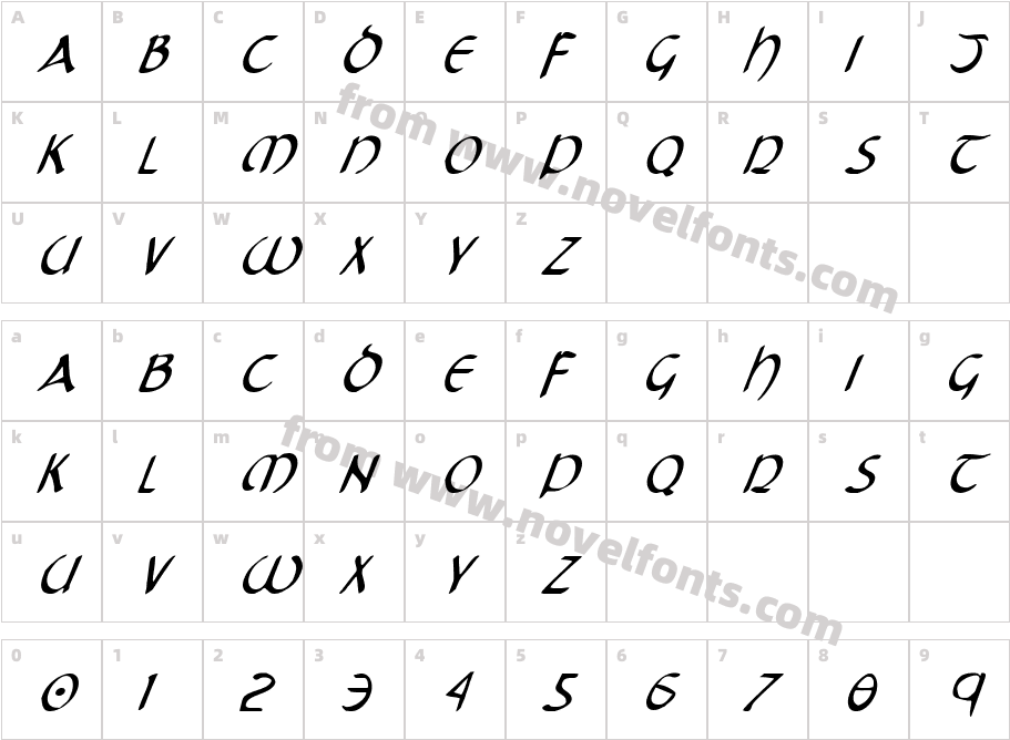 Tristram Condensed ItalicCharacter Map