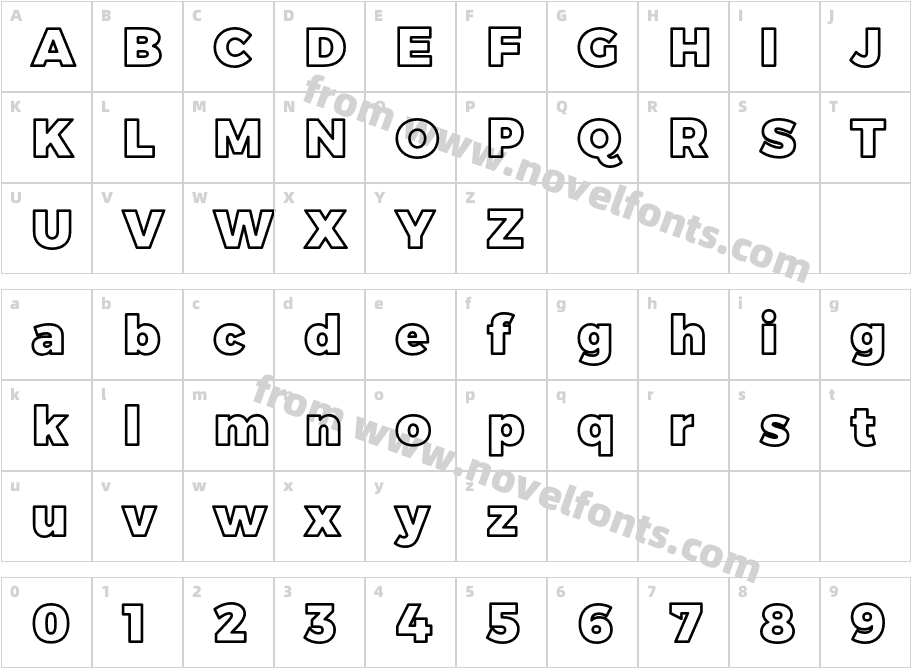 Trueno Black OutlineCharacter Map