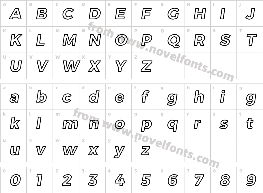 Trueno Bold Outline ItalicCharacter Map