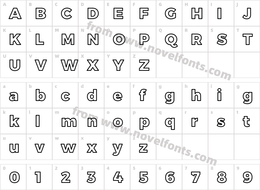 Trueno Extra Bold OutlineCharacter Map