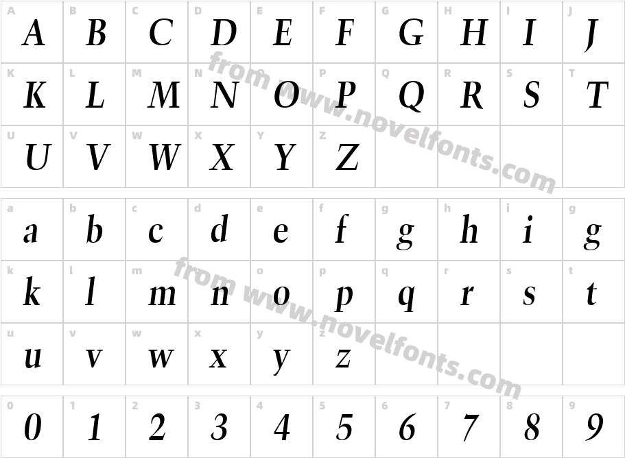 TrumpetLite-BoldItalicCharacter Map