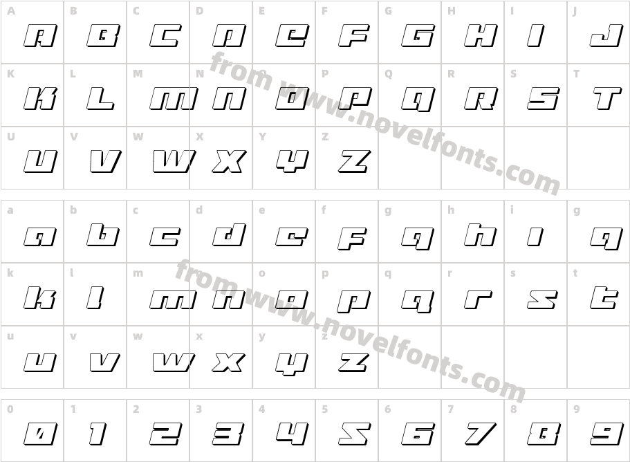 Turbo Charge 3D ItalicCharacter Map