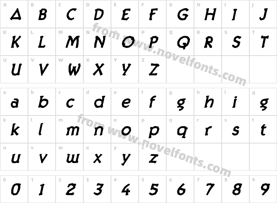 Twig Bold ObliqueCharacter Map