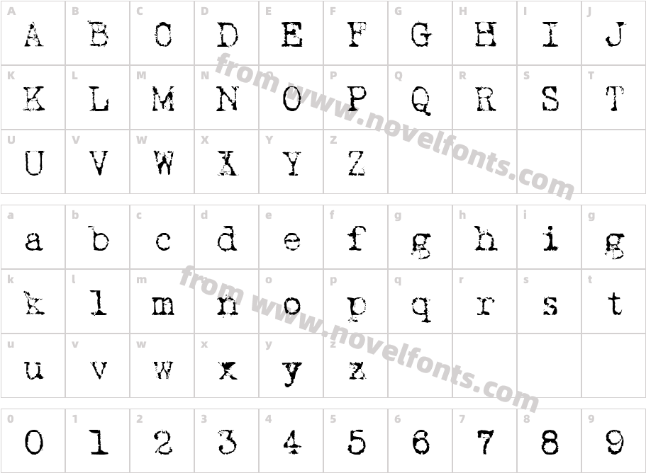 Typewriter New RomanCharacter Map