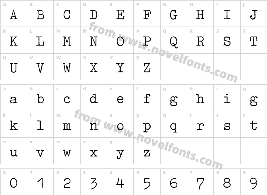Typewriter RegularCharacter Map
