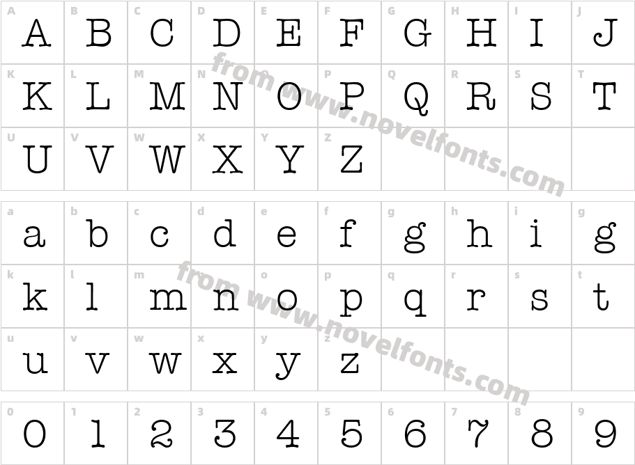 Typewriter Serial Light RegularCharacter Map
