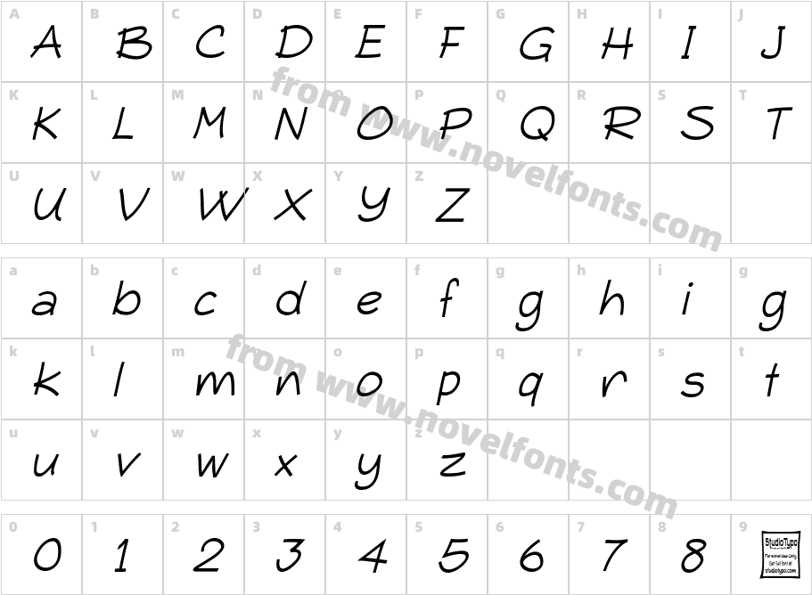 Typo Comica Light ItalicCharacter Map