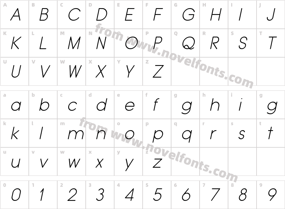 Typo Grotesk Rounded Light ItalicCharacter Map