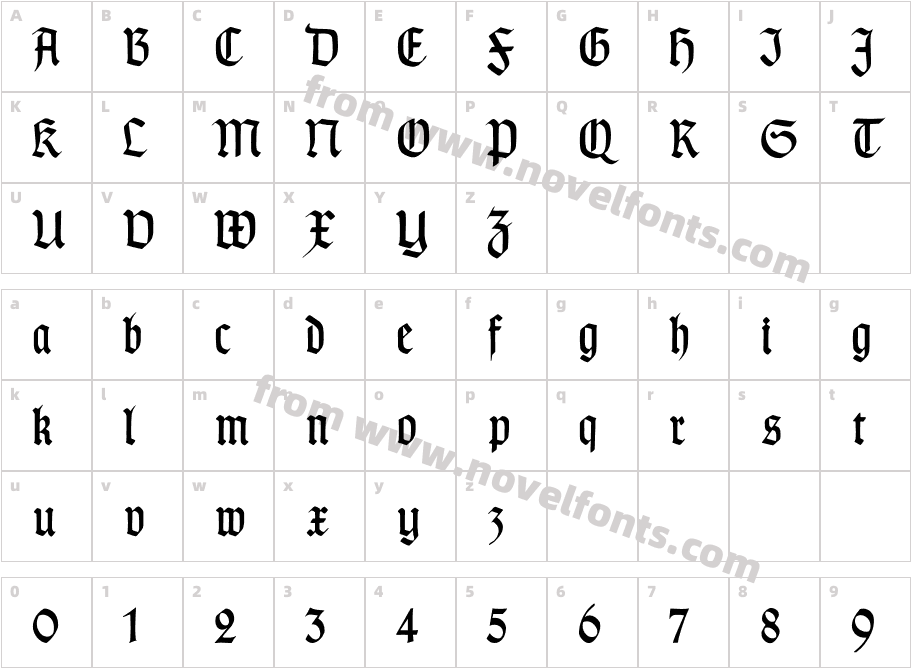 Typographer Gotisch SchmalCharacter Map