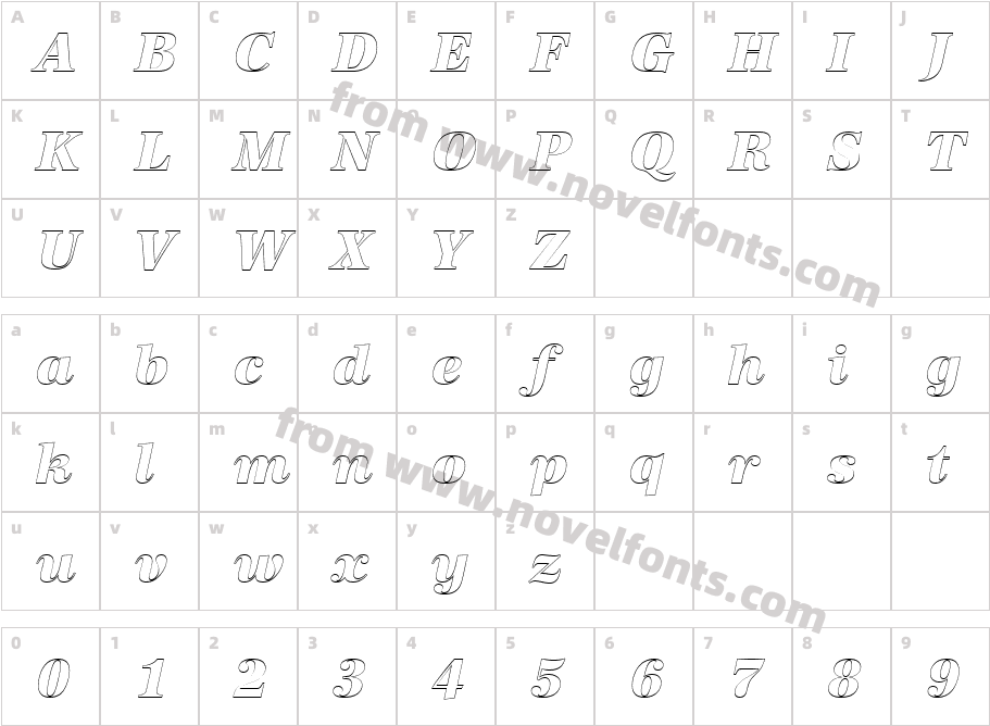 URW AntiquaT Extr Bold Ital Ou1Character Map