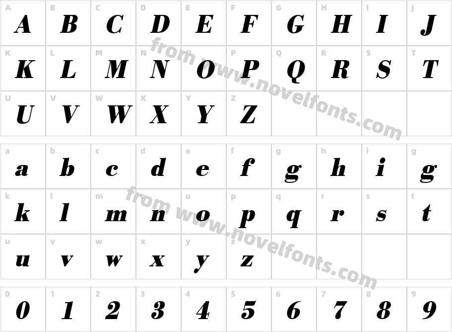 URW BodoniT Ext Nar Bold ObliqueCharacter Map