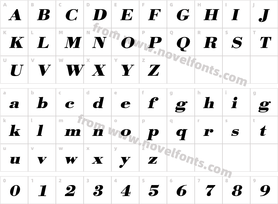 URW BodoniT Ext Wid Bold ObliqueCharacter Map