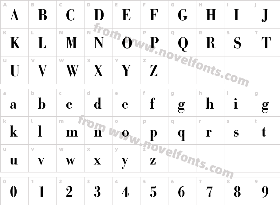 URW BodoniT Medi Extr NarrCharacter Map