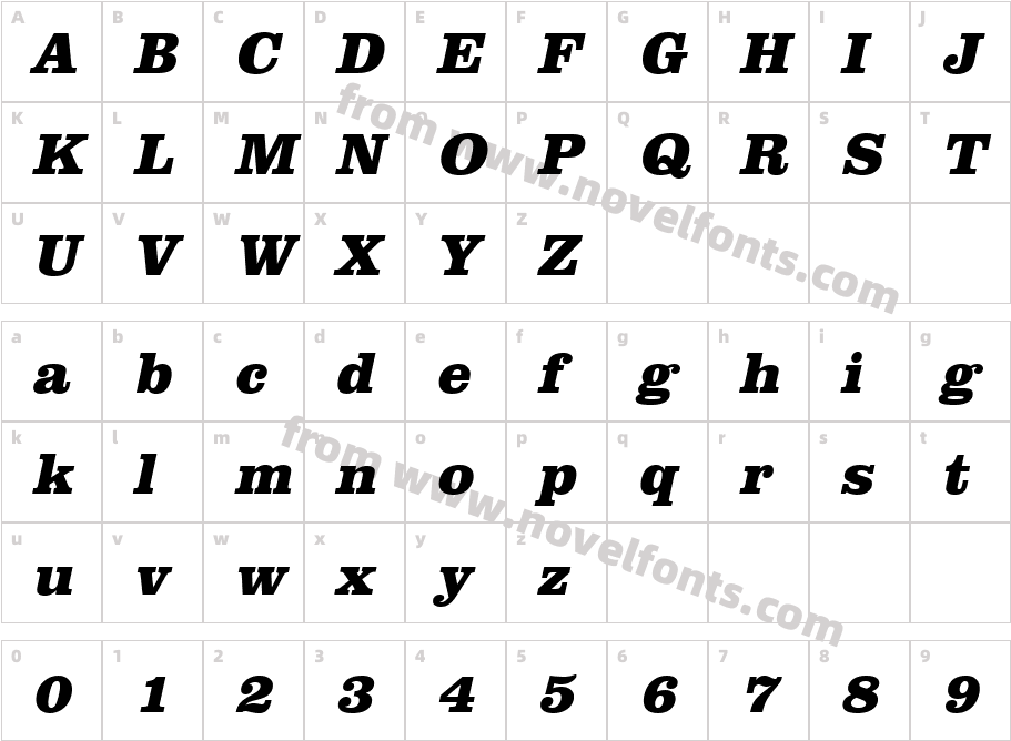 URW ClarendonT Ext Bol ObliqueCharacter Map