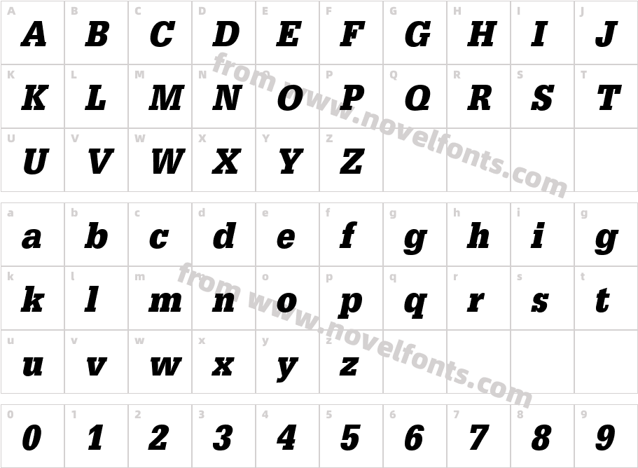 URW EgyptienneT Ext Nar Bold ObliqueCharacter Map