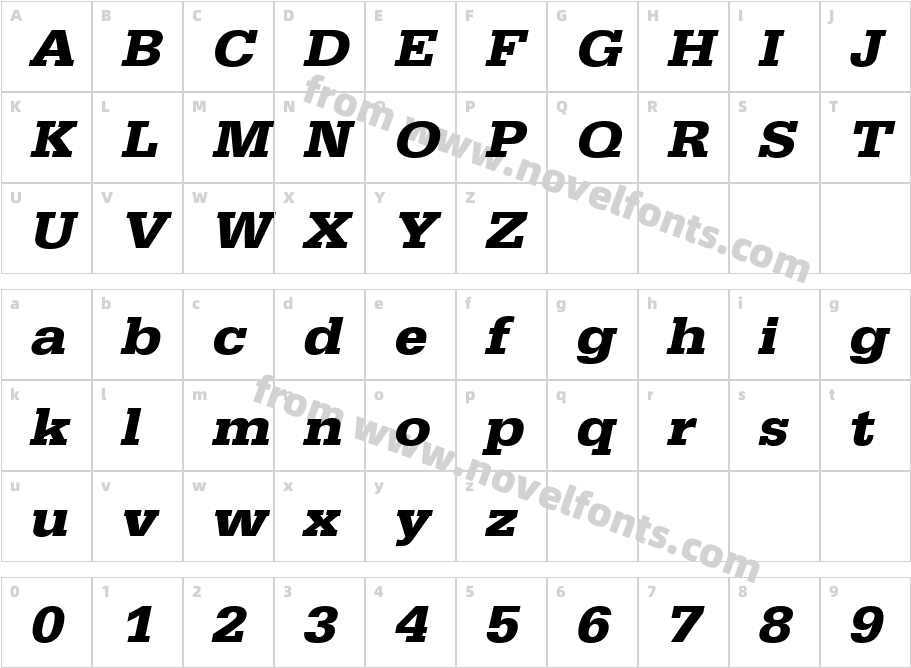 URW EgyptienneT Ext Wid Bold ObliqueCharacter Map