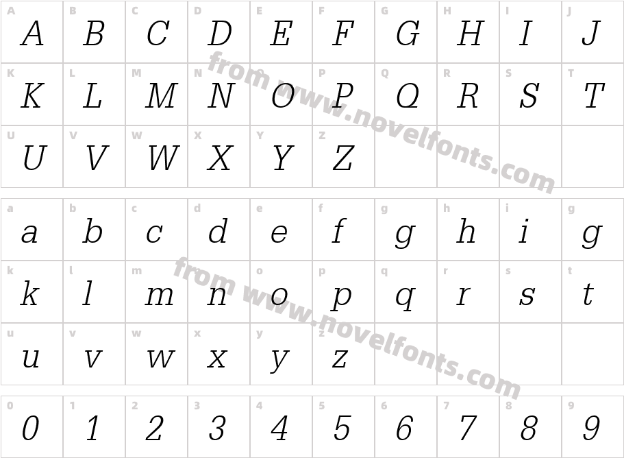 URW EgyptienneT Lig Ext Nar ObliqueCharacter Map