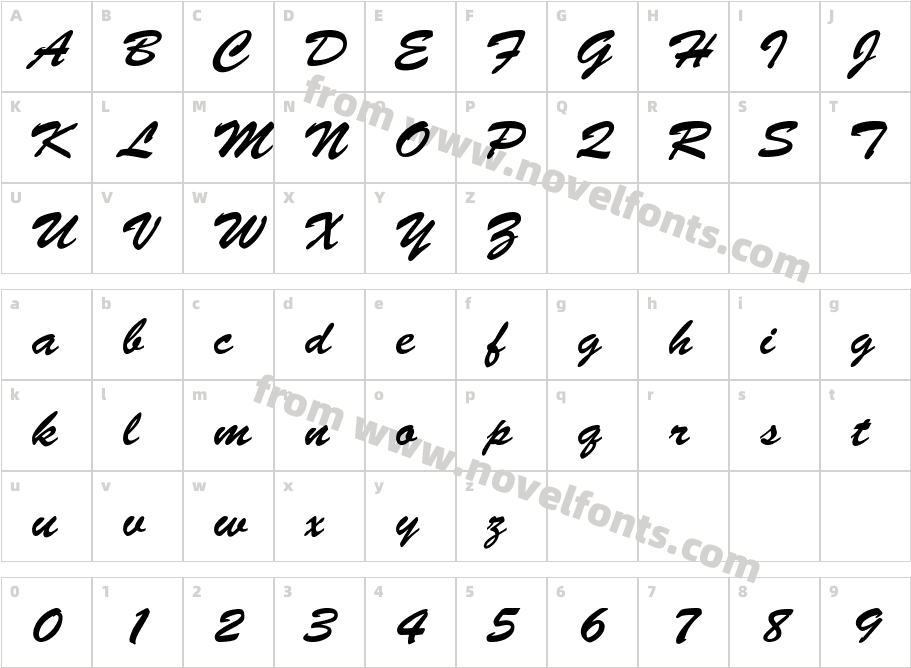 BrushScript-Normal-ItalicCharacter Map