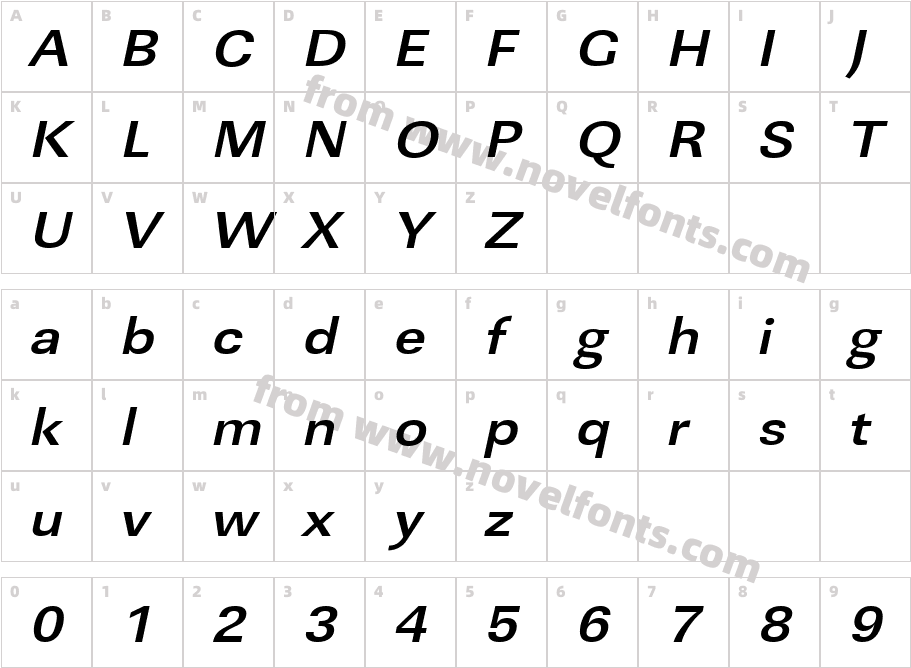 URW LinearT Ext Wid Bold ObliqueCharacter Map