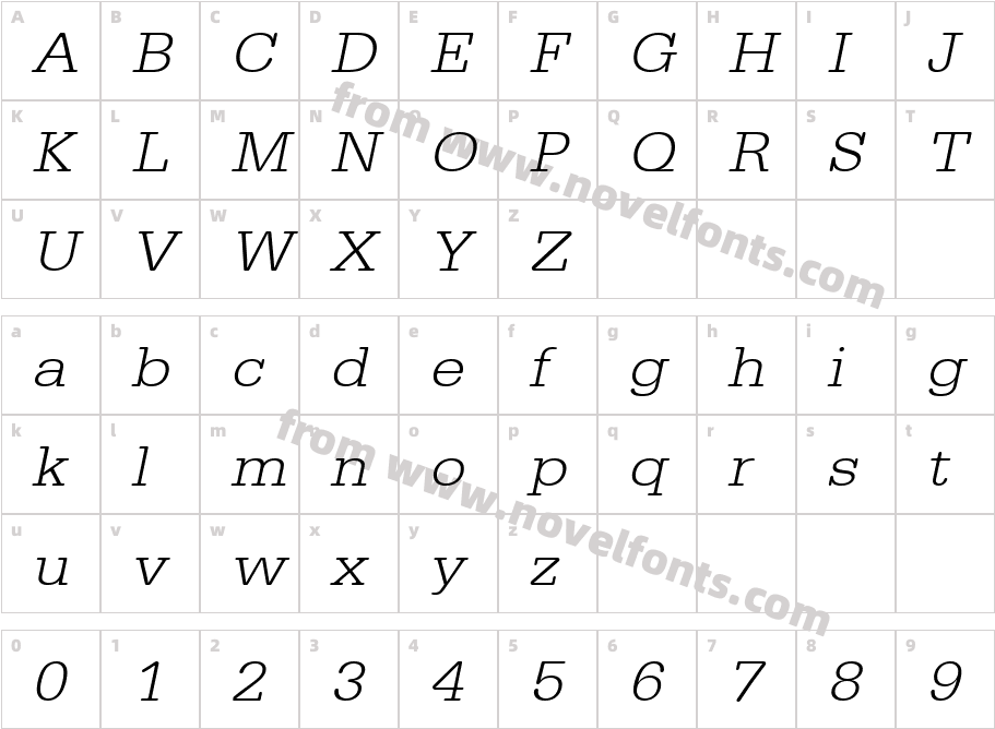 URW TypewriterT Lig Ext Wid ObliqueCharacter Map