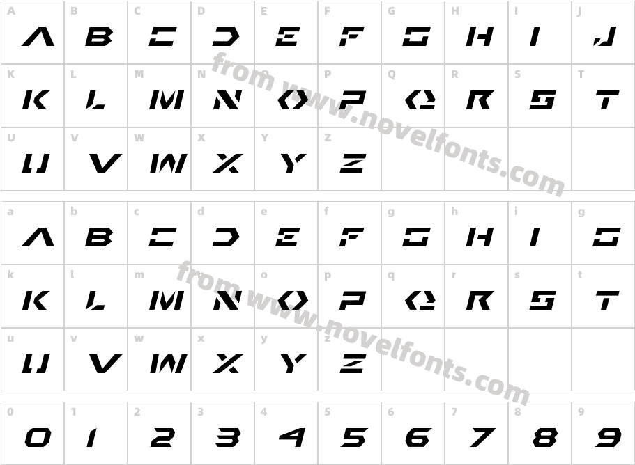 Unbound Pro Bold ItalicCharacter Map