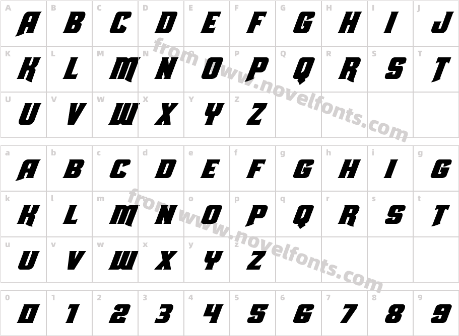 Union Gray Super ItalicCharacter Map