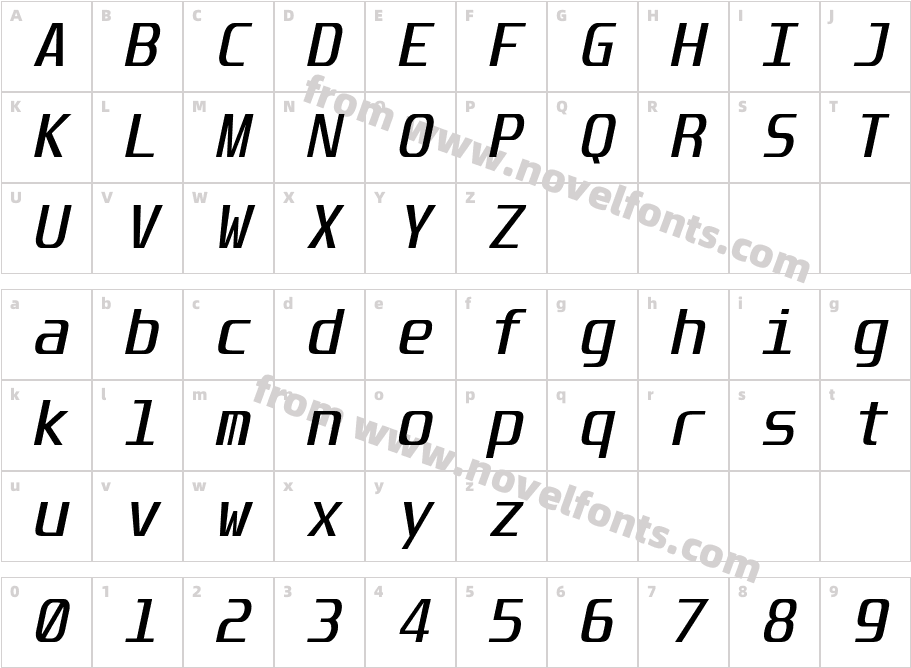 Unispace ItalicCharacter Map