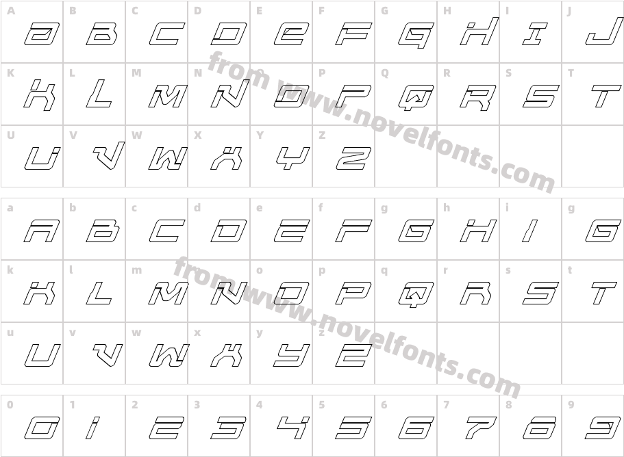 United Planets Outline ItalicCharacter Map