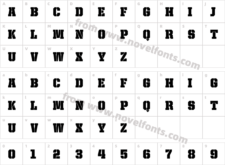 United Serif Semi Cond StencilCharacter Map