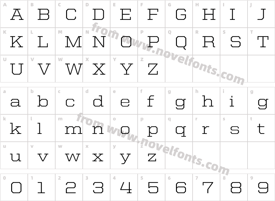 United Serif Semi Ext LightCharacter Map