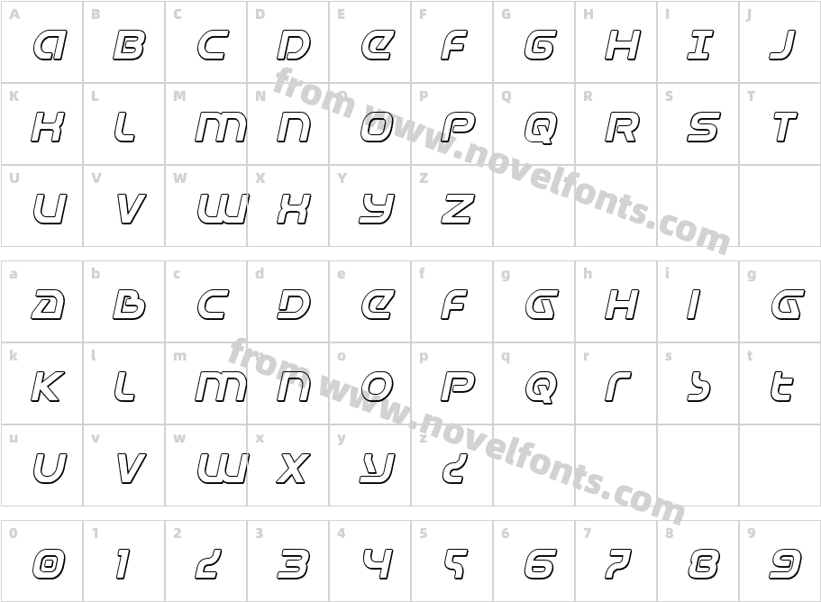 Universal Jack 3D ItalicCharacter Map