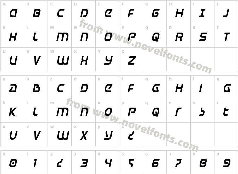 Universal Jack Condensed ItalicCharacter Map