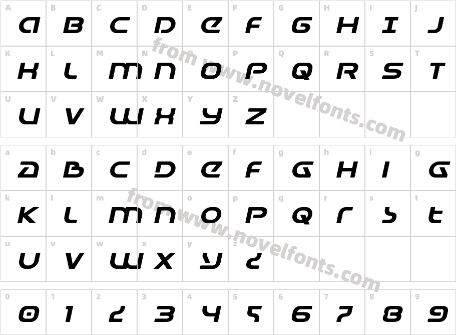 Universal Jack Expanded ItalicCharacter Map