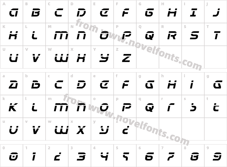 Universal Jack Laser ItalicCharacter Map