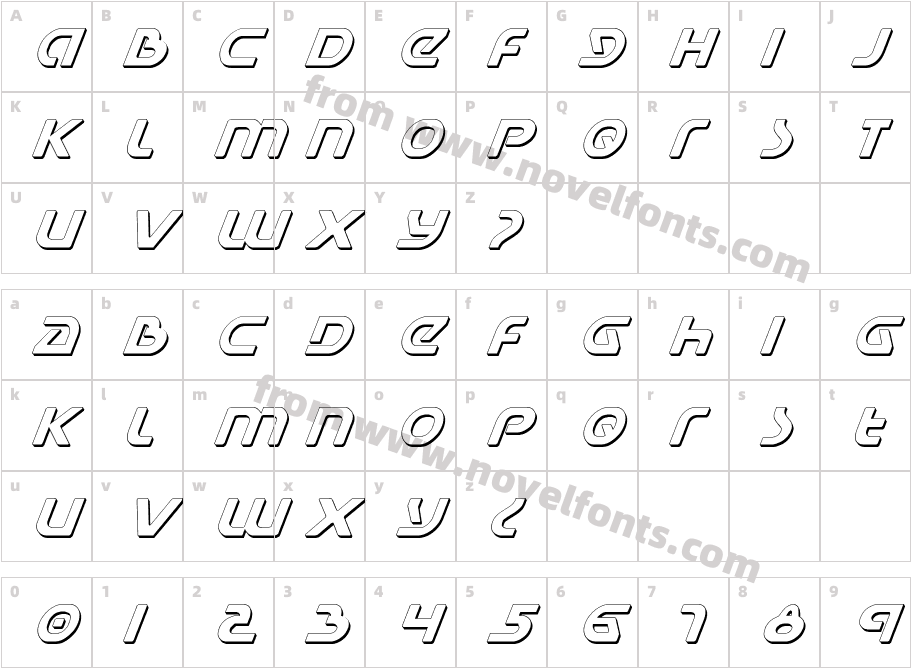 Universal Jack Shadow ItalicCharacter Map