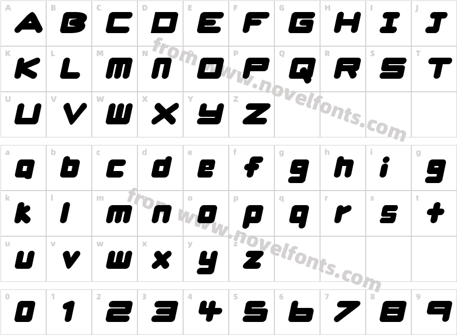 Ursa Brush Sans ObliqueCharacter Map