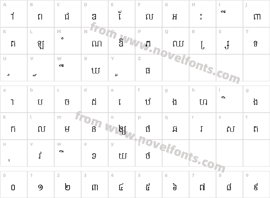 VNI CambodiaCharacter Map