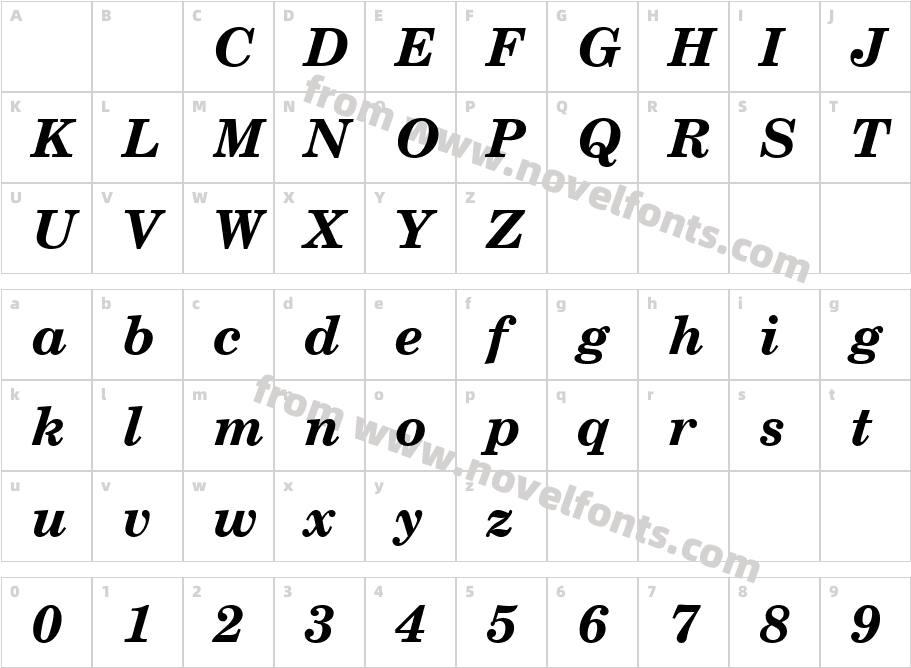 VNI Centur Bold ItalicCharacter Map