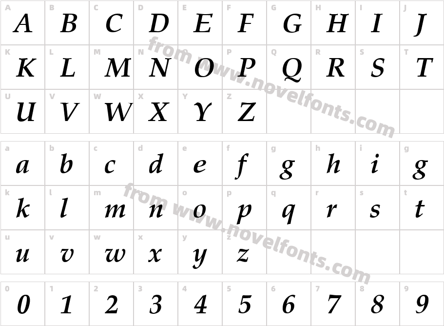 VNI Palatin Bold ItalicCharacter Map