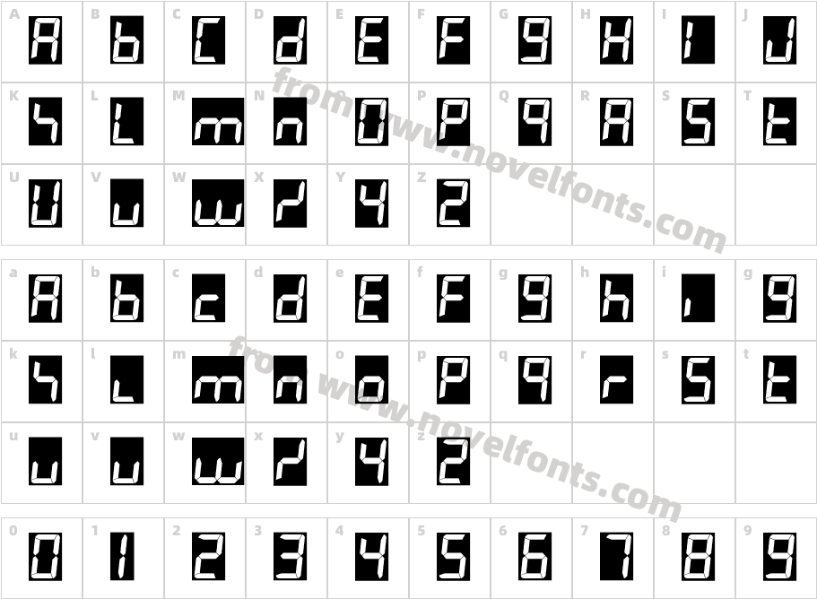 7LED italicCharacter Map