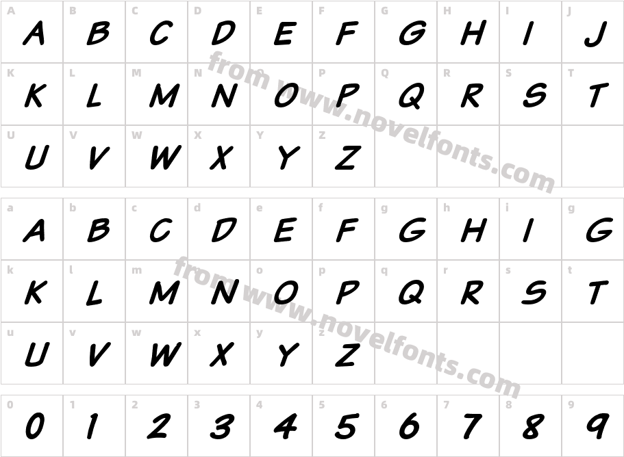VTC Sundaykomixcapsbold ItalicCharacter Map