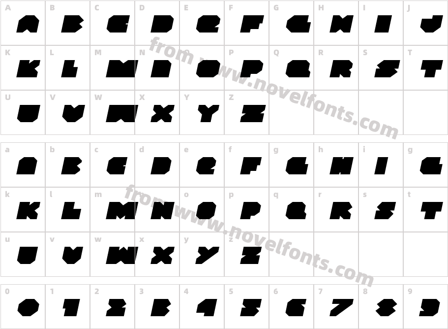 VX Rocket Expanded ItalicCharacter Map