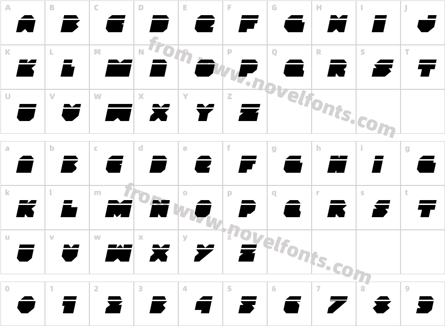 VX Rocket Laser ItalicCharacter Map