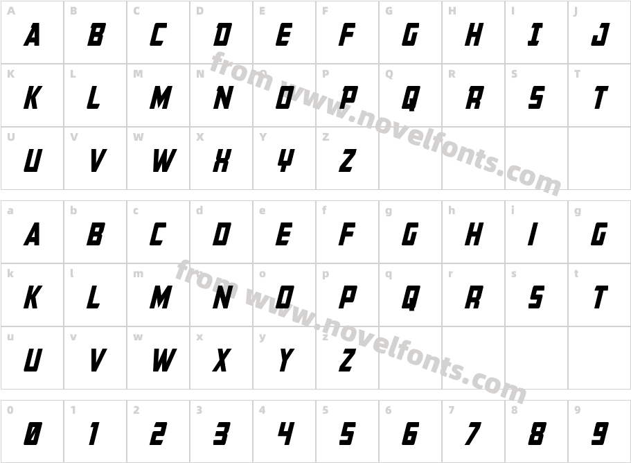 Buchanan Condensed ItalicCharacter Map