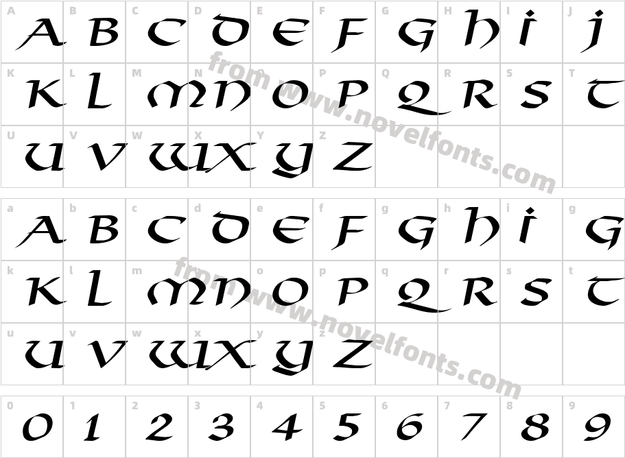 Valhalla Wide ItalicCharacter Map