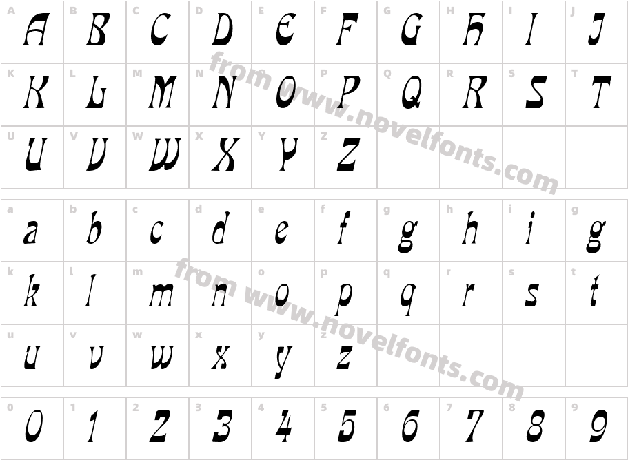 Van Veen Condensed ItalicSWFTECharacter Map