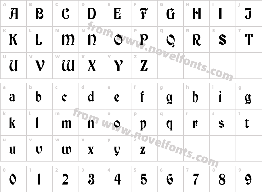 BuckinghamCondensed RegularCharacter Map