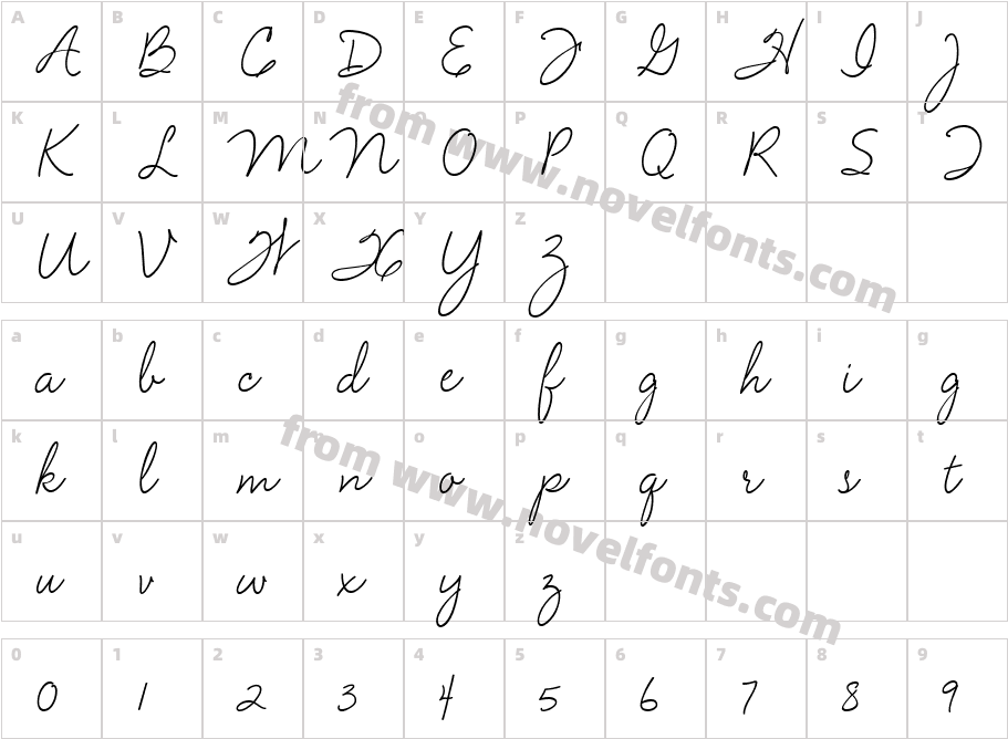 Velvet Script RegularCharacter Map