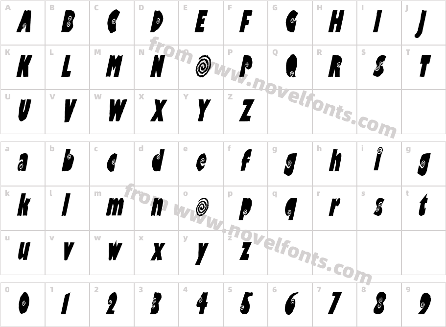 Vertigo Condensed ObliqueSWFTECharacter Map